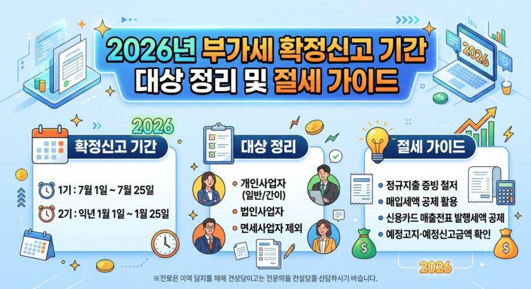 026년 부가세 확정신고 기간 대상 정리 및 절세 가이드