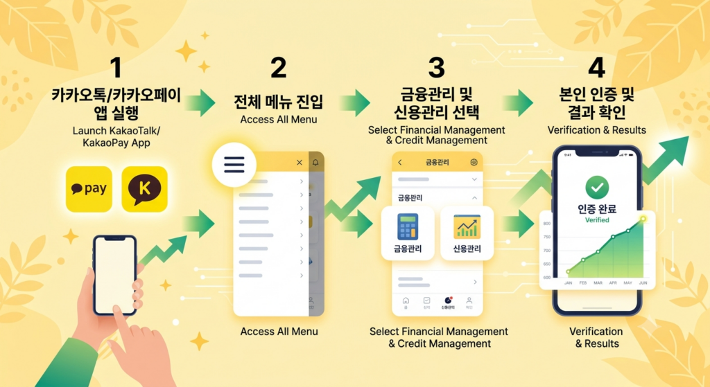 카카오페이 신용조회 단계를 설명하는 4단계 흐름도
