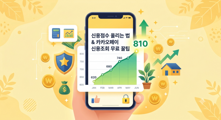 스마트폰을 통해 신용점수가 올라가는 모습을 표현한 일러스트