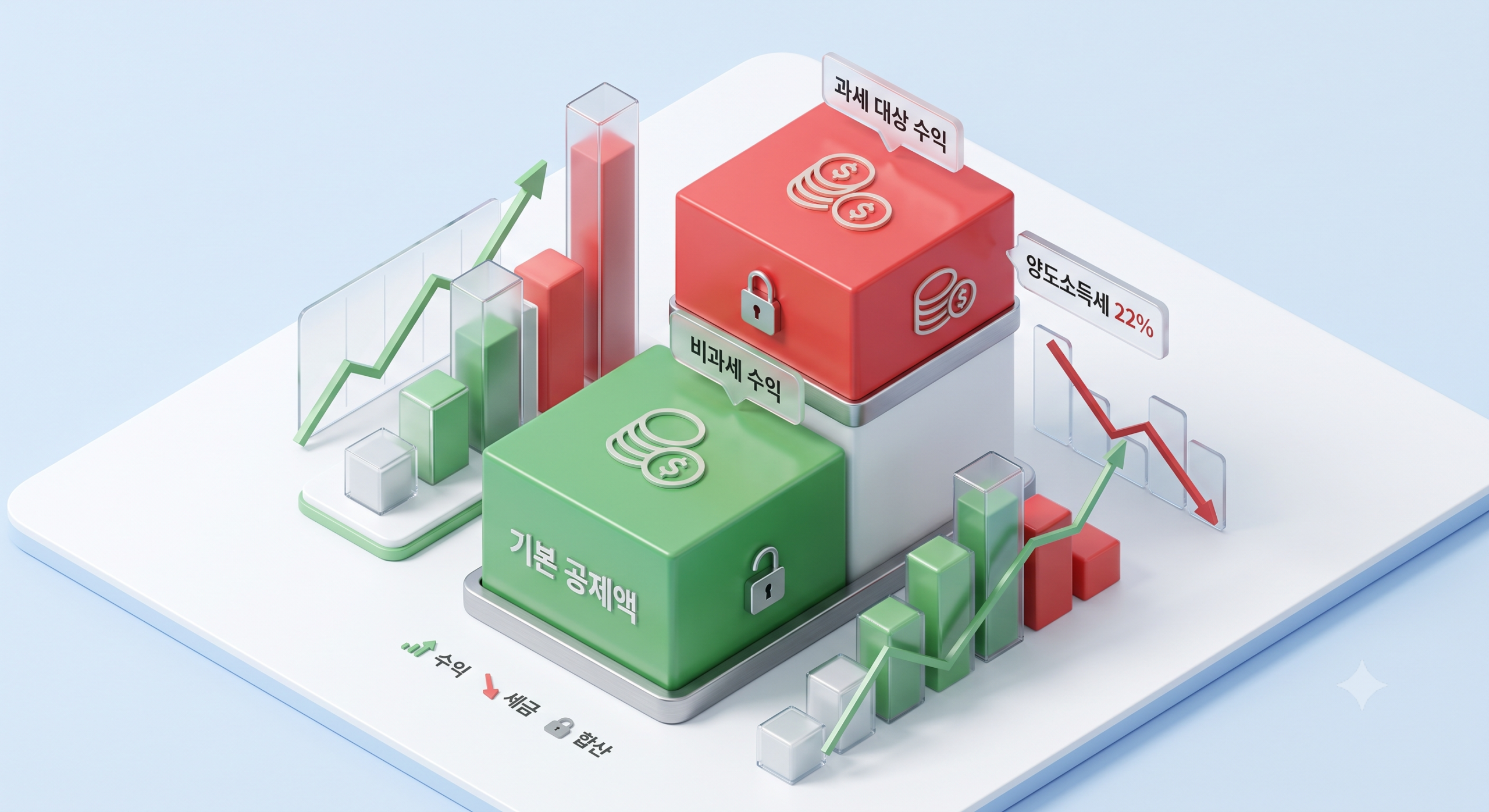 해외 상장 ETF 매매차익 중 250만 원 공제 구간과 초과분에 대한 22% 양도소득세 부과 구간을 나타낸 차트