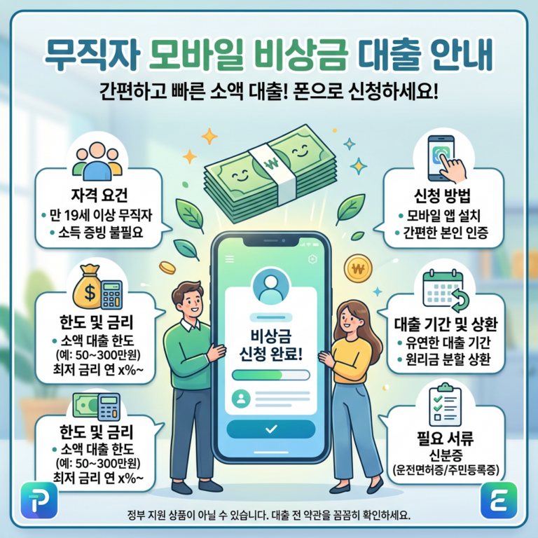 무직자 모바일 비상금 대출 안내 이미지