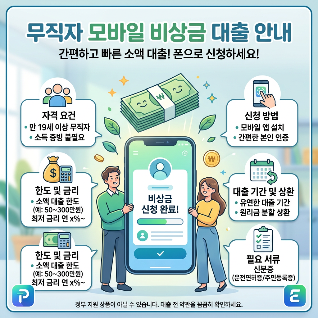 무직자 모바일 비상금 대출 안내 이미지